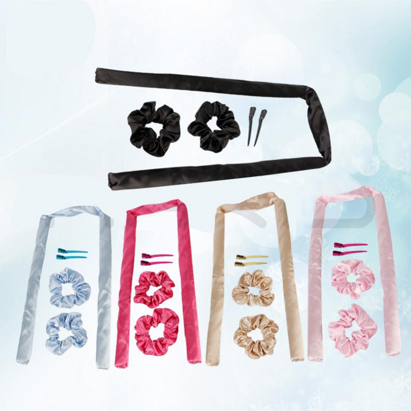 Nekarsējama kērlinga stieņa galvas saite Lazy lokotāju komplekts Padariet matus mīkstus, spīdīgus, bez karstuma spirālveida bumbieru ziedu lokšķēres modelēšanas piederumi