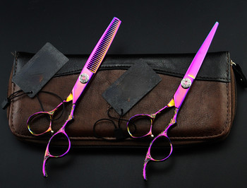 „Фойерверк Импортирана сливов цвят Дръжка Фризьорски ножици Ножици за подстригване Ножици с плоски зъби за срязване Лилав номер на модела“