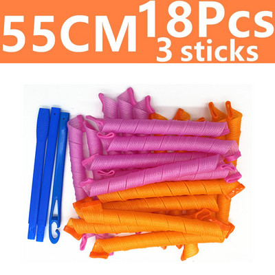 Magic Hair Rollers Spirālveida apaļas kērlings, mīksts sievietēm DIY ( 20/30/45/50/55cm ) 18 gab Overnight Heatless Styling Tools
