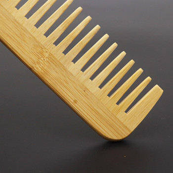 Естествен бамбуков гребен за коса с широки зъбци на едро Антистатична коса Скалп Грижа за косата Здрав бамбуков гребен за жени Мъже
