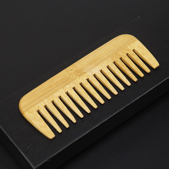 Естествен бамбуков гребен за коса с широки зъбци на едро Антистатична коса Скалп Грижа за косата Здрав бамбуков гребен за жени Мъже