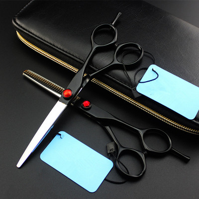 set de foarfece de păr negru de 6 inci profesionale Japonia 440c set de tăiere frizer makas salon de tunsoare foarfece de subțiere foarfece de coafură