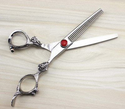 Aukščiausios kokybės profesionalios 6,0 colio Japan 440c 9cr13 drakono retinimo žirklės kirpimo kirpėjo plaukų žirklės rinkinys kirpyklos žirklės