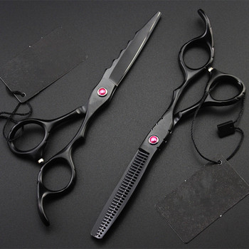 Професионална Япония 440 стомана 6 инча черни вълни ножици за коса комплект подстригване бръснар подстригване изтъняване ножици фризьорски ножици