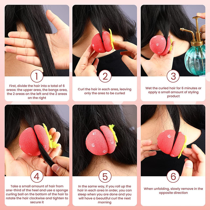 6 / 12 gab. Mīksts sūklis matu ruļļi Ruļļi Putu zemeņu bumbiņas Bun Apaļas rīks Veidošanas rīki un aksesuāri meitenēm Sievietēm