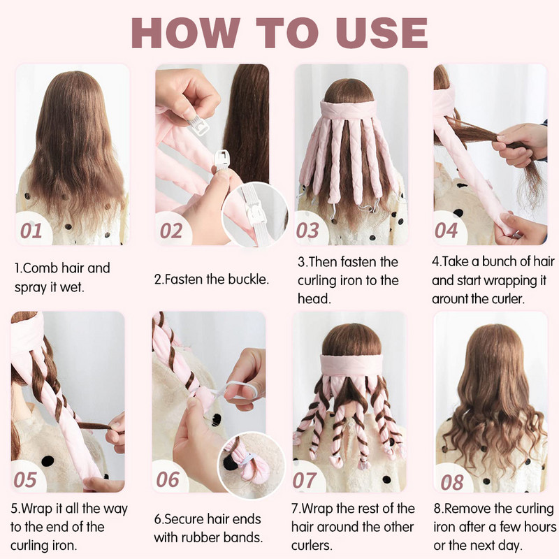 Nekarsējams kērlinga stieņa galvas saite Octocurl matu lokotājs bez karstuma mīkstas putas rullīši Lazy matu ruļļi Wave Formers miega veidošanas rīks