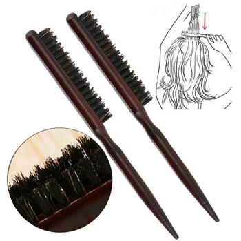 Επαγγελματική ξύλινη λαβή σαλονιού Βούρτσα μαλλιών με τρίχες φυσικού κάπρου Fluffy Hair Comb Slim Comb Hairbrush Hairdressing Barber