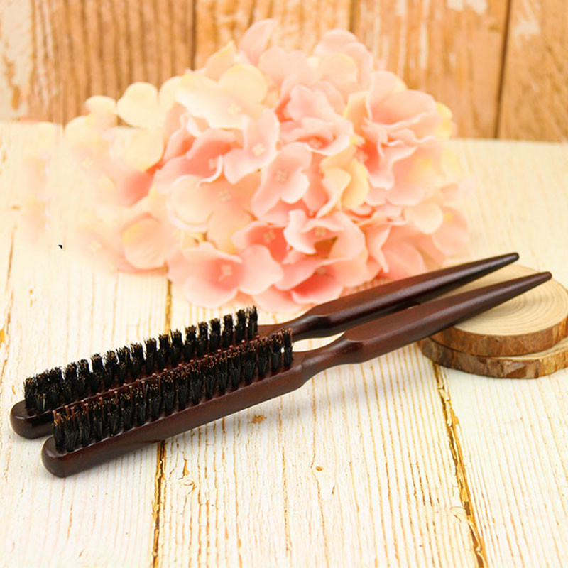Επαγγελματική ξύλινη λαβή σαλονιού Βούρτσα μαλλιών με τρίχες φυσικού κάπρου Fluffy Hair Comb Slim Comb Hairbrush Hairdressing Barber
