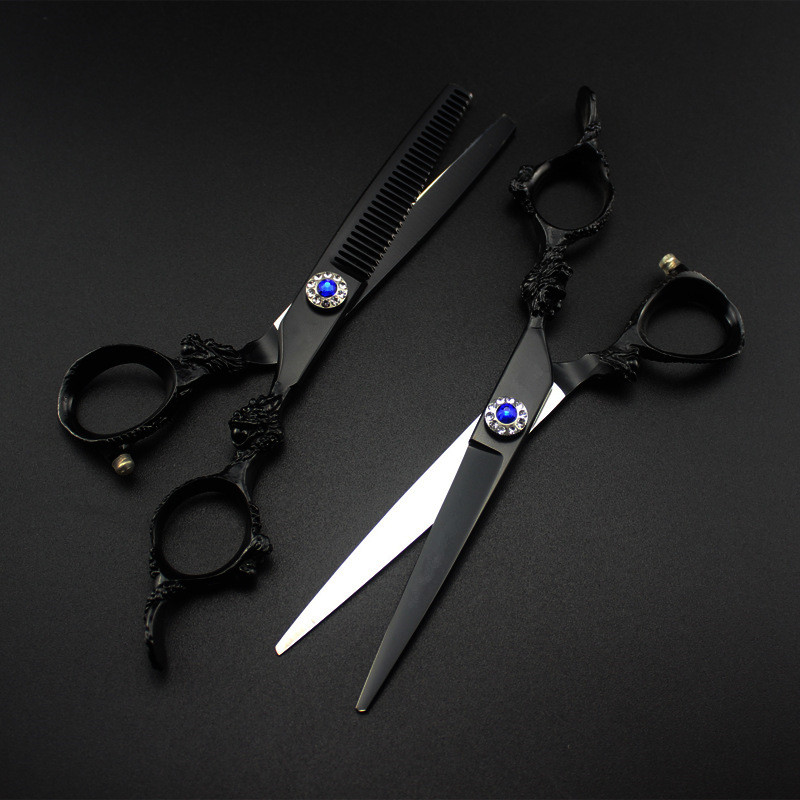 professzionális japán 440c 6'' fekete sárkány haj olló hajvágás fodrász hajvágás ritkító olló fodrász olló