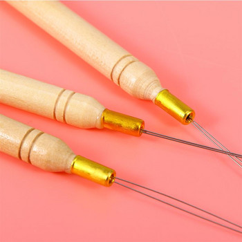 10/12Pcs Hair Extension Hook Τράβηγμα εργαλείο Needle Threader Micro Rings Link Beads Loop Ξύλινη λαβή με σύρμα σιδήρου Χονδρική