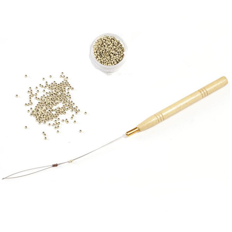 10/12 vnt. plaukų priauginimo kabliuko traukimo įrankis adatos sriegimo mikro žiedai jungties karoliukai kilpa medinė rankena su geležine viela Didmeninė prekyba