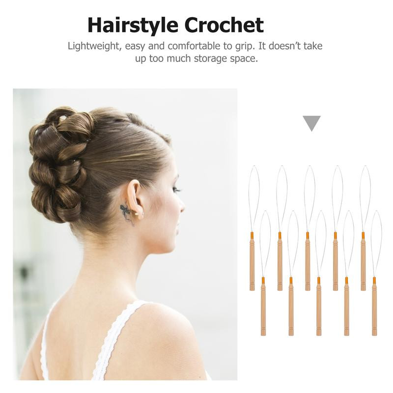 10/12 vnt. plaukų priauginimo kabliuko traukimo įrankis adatos sriegimo mikro žiedai jungties karoliukai kilpa medinė rankena su geležine viela Didmeninė prekyba