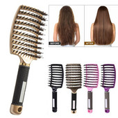 Perie de păr cu peri de mistreț Pieptene pentru masaj al scalpului pentru femei Perie de păr antistatică Instrument de coafură de salon Design curbat ventilat