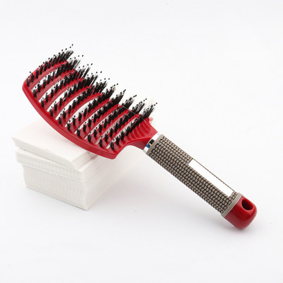 Perie de păr cu peri de mistreț Pieptene pentru masaj al scalpului pentru femei Perie de păr antistatică Instrument de coafură de salon Design curbat ventilat
