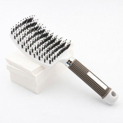 Perie de păr cu peri de mistreț Pieptene pentru masaj al scalpului pentru femei Perie de păr antistatică Instrument de coafură de salon Design curbat ventilat
