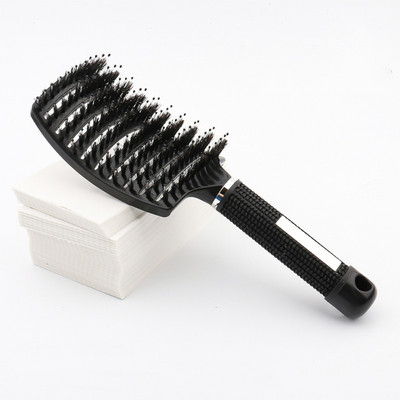 Perie de păr cu peri de mistreț Pieptene pentru masaj al scalpului pentru femei Perie de păr antistatică Instrument de coafură de salon Design curbat ventilat