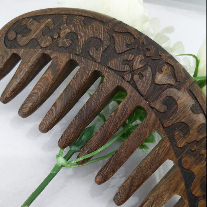 Kišeninės medinės šukos Natūralaus juodo aukso sandalmedžio itin plačių dantų medžio šukos be statinių utėlių barzdos šukos plaukų formavimas