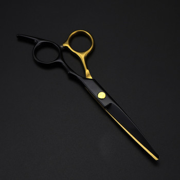професионална Япония 440c 6cr стомана 6 инча черно злато ножици за коса подстригване бръснар подстригване изтъняване ножици фризьорски ножици