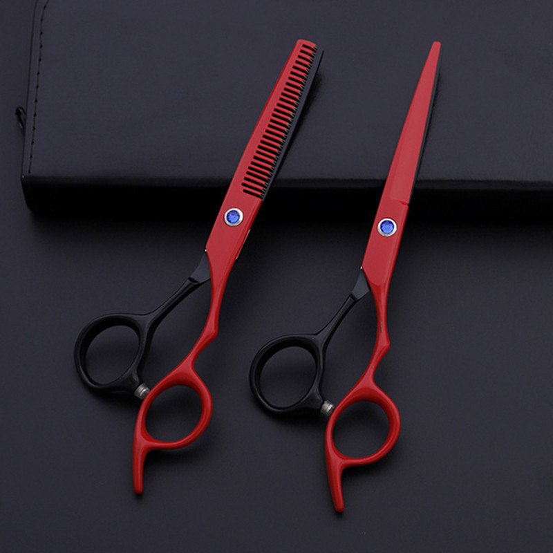 Japonia profesională 6cr 6 '' roșu și negru foarfece de tuns frizer makas foarfece de subțiere foarfece de coafură