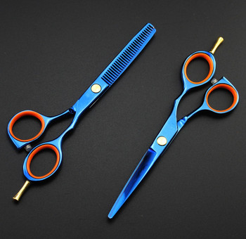 професионална сплав Япония 440c 5,5 инча комплект сини ножици за коса ножици за рязане бръснарски инструменти тънки ножици фризьорски ножици