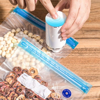 Преносим вакуумен уред за запечатване на храна Електрическа вакуумна помпа Комплект за Sous Vide чанти Консервиране на храна Вакуумни торби за съхранение на храна за многократна употреба