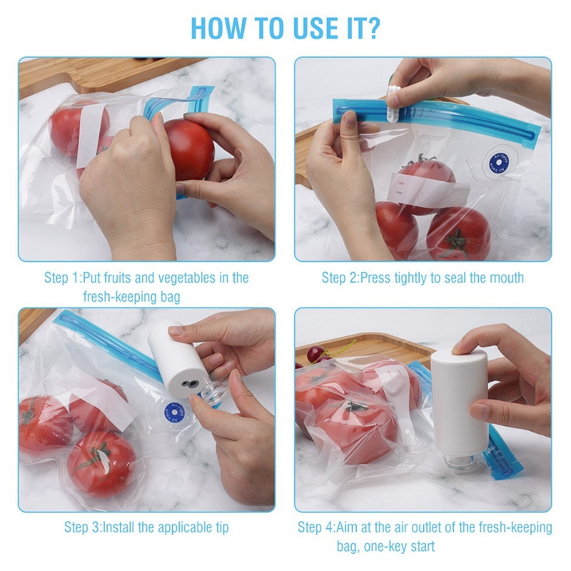 Belaidis dvigubos paskirties oro siurblys maisto oro ištraukimo ir pripūtimo vakuuminiam aparatui, maisto taupymo maišeliai vakuuminiam sandarikliui