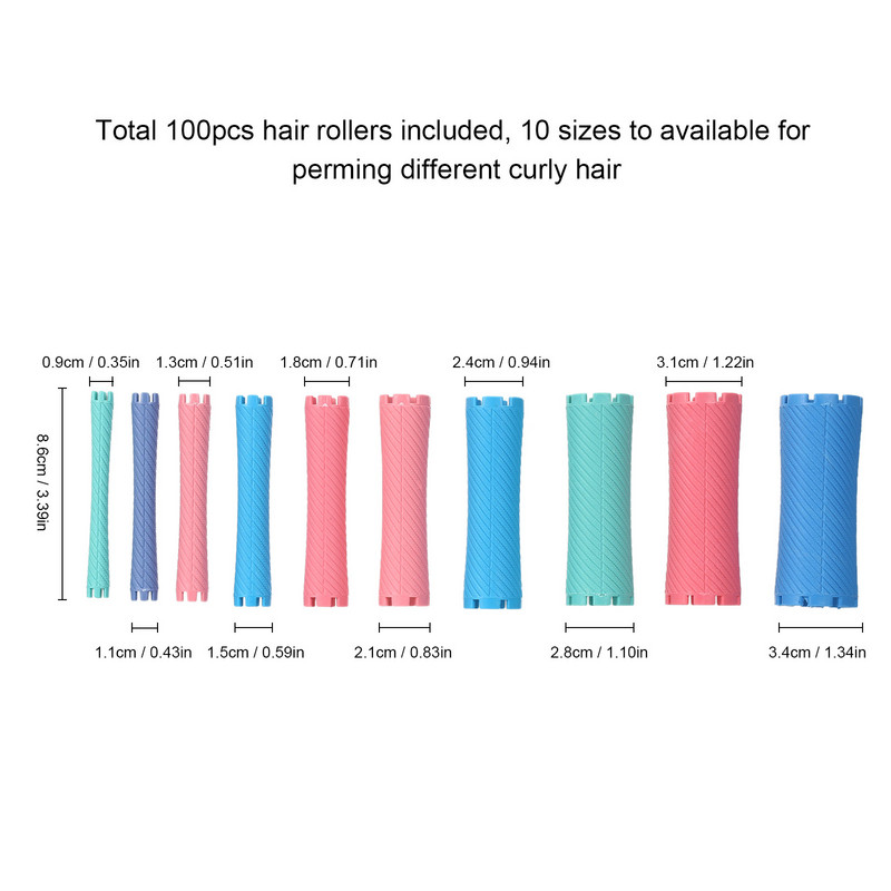100 komada uvijača za kosu Set valjaka 10 veličina uvijača za uvijanje kose Šipke za trajnu kosu Frizerski salon Brijački alat Frizerski alat za oblikovanje