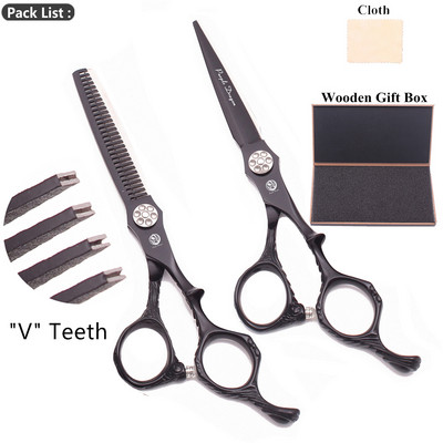 Foarfece profesionale pentru frizer Purple Dragon 6" JP 440C Foarfece pentru tuns păr negru Foarfece pentru subțiere Set Haicut DROPSHIPPING Z9027