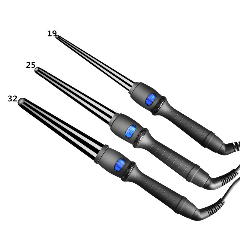LCD ruļļi konusveida lokšķēres vienas caurules keramikas glazūra bumbieru ziedu konuss elektriskie mati cirtaini mati