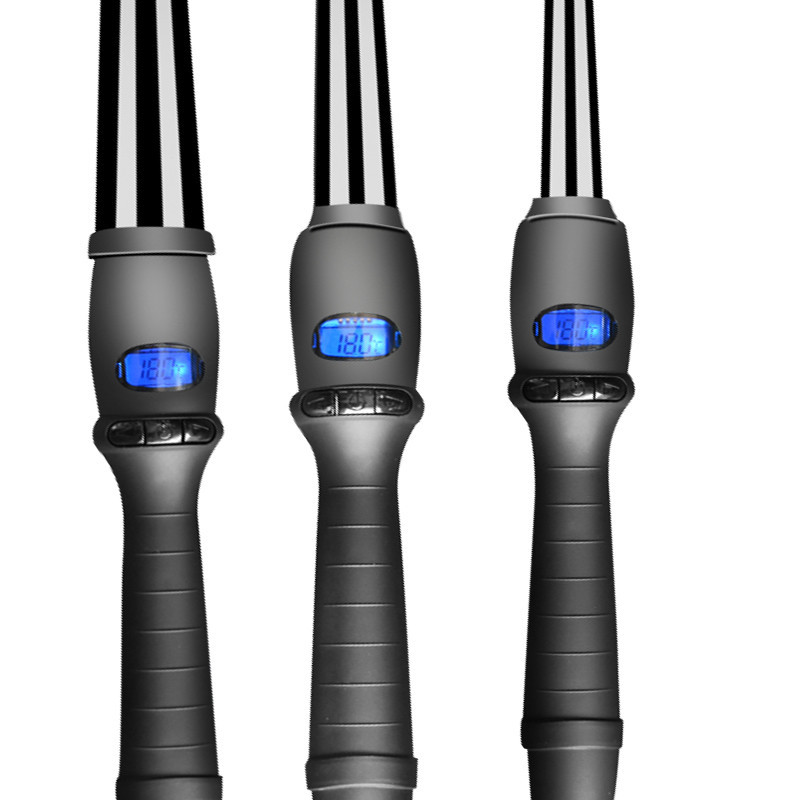 LCD ruļļi konusveida lokšķēres vienas caurules keramikas glazūra bumbieru ziedu konuss elektriskie mati cirtaini mati