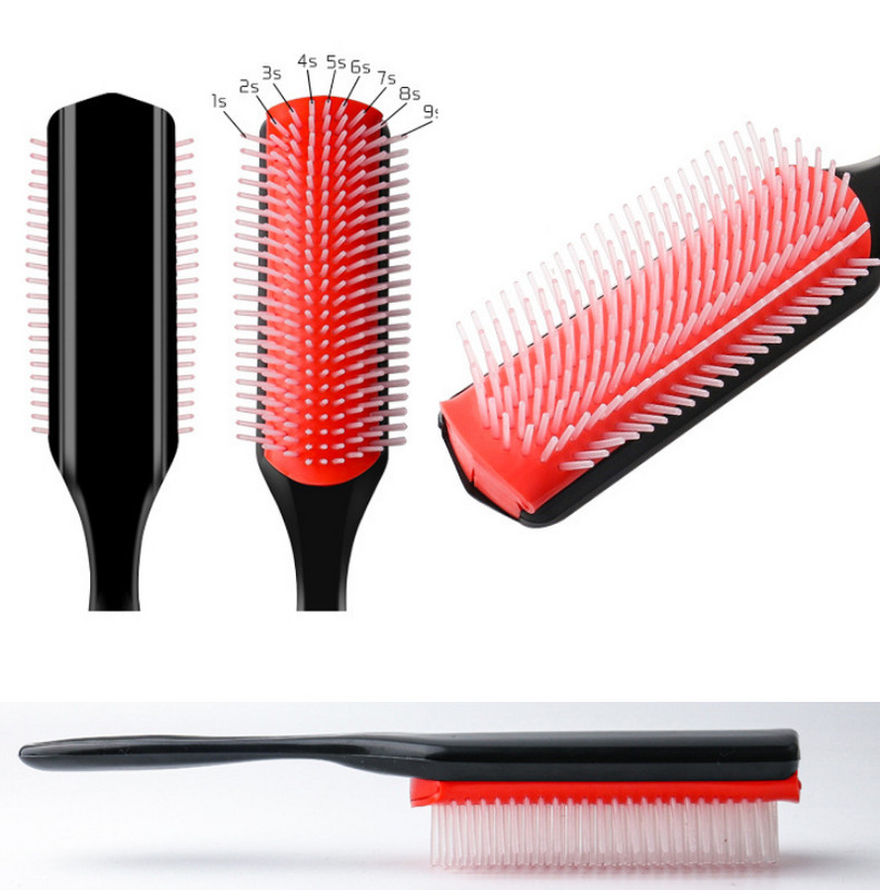 Denman Brush Hair 9-Randuri Perie Detangler Denman Detangler Perie de par Masaj pentru scalp Piepteni drept cret umed pentru femei