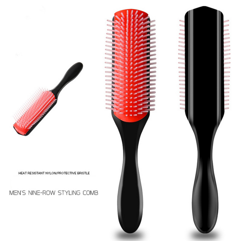 Denman Brush Hair 9-Randuri Perie Detangler Denman Detangler Perie de par Masaj pentru scalp Piepteni drept cret umed pentru femei