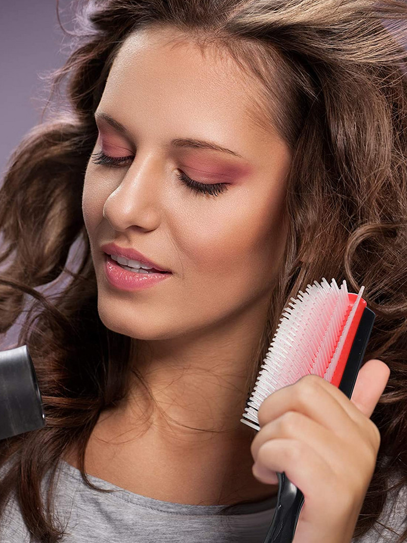 Denman Brush Hair 9-Randuri Perie Detangler Denman Detangler Perie de par Masaj pentru scalp Piepteni drept cret umed pentru femei