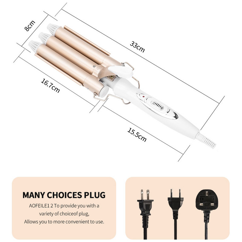 Profesionālie lokšķēres keramikas trīskāršu mucu matu veidotāji matu elektriskie ruļļi Elektriskie gludekļi matu lokošanas viļņi veidošanas rīki
