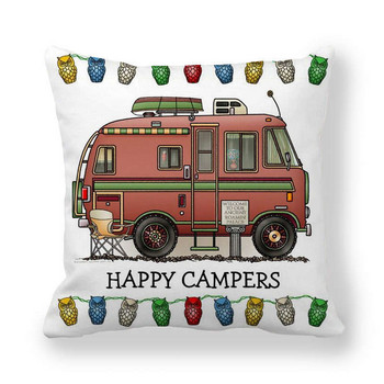 Happy Camper Μαξιλαροθήκη Κουκουβάγια Camper Throw Κάλυμμα μαξιλαροθήκης Διακοσμητικές Μαξιλαροθήκες 45*45 CM Μαξιλαροθήκη αυτοκινήτου hoofdkussen almohada