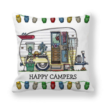 Happy Camper Калъфка за възглавница Owl Camper Throw Калъфка за възглавница Декоративни калъфки за възглавници 45*45CM Калъфка за кола hoofdkussen almohada