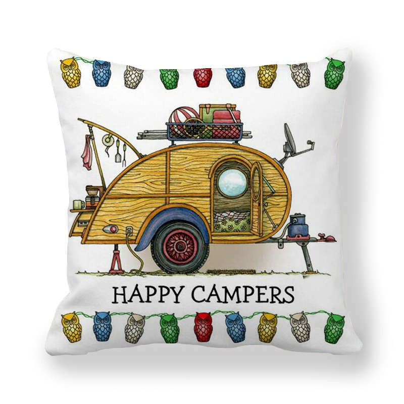 Happy Camper párnahuzat Bagoly Camper dobás párnahuzat huzat dekoratív párnahuzatok 45*45cm autós párnahuzat hoofdkussen almohada