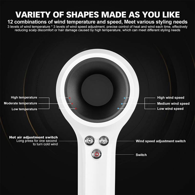 Profesionāls matu žāvētājs Negative Lonic Spēcīgs vējš Karsts Auksts Ātri žūstošs Pārnēsājams Mājsaimniecības No Leaf Barber Fēna veidošanas rīks