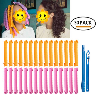 45cm30Pcs Σπιράλ μπουκλάκια για γυναίκες Μαγικές μπούκλες με ρολό χωρίς θερμότητα Flexi Rods Lazy πλαστικά αξεσουάρ για σγουρά μαλλιά