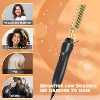 Leeons Black Hot Comb Преса за коса Плоска ютия Електрически горещ гребен Маша за мокра и суха коса Straight Styler Маша