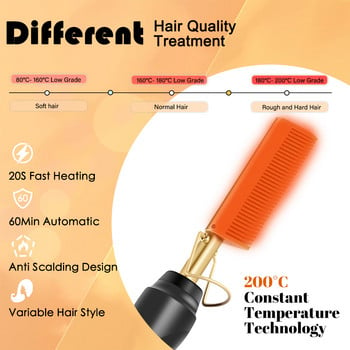 Leeons Black Hot Comb Преса за коса Плоска ютия Електрически горещ гребен Маша за мокра и суха коса Straight Styler Маша