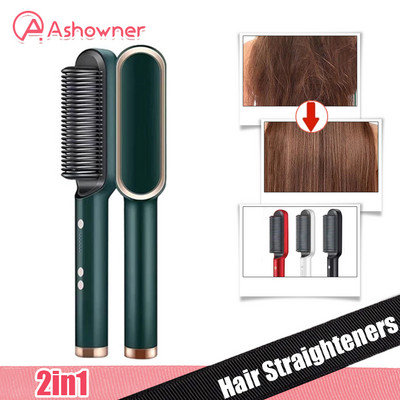 Hair Straightener Set Comb Hair Curly Detangling Brush Professional Multifunctional 2 In 1 Fast Heating Anti-Scald Styler Tools