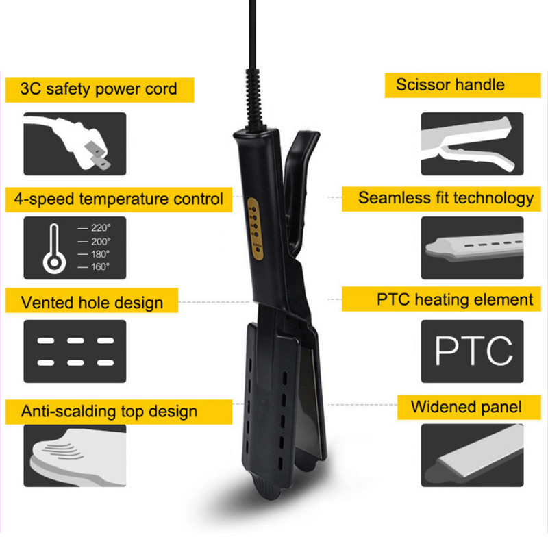 Matu taisnotājs četru pārnesumu temperatūras regulēšanas keramikas turmalīna jonu plakana dzelzs plata paneļa profesionālais veidošanas rīks