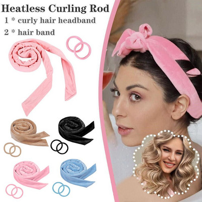 Non Caloric Curling Rod Headband With Crystal Velvet Long Strip Hair Band Lazy Sleep Big Wave Curler Women Hair Styling Tools