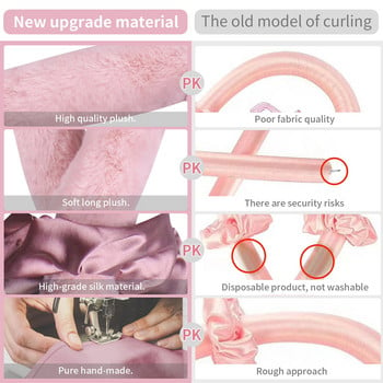 Ненагряващ се прът за къдрене Лента за глава Маша за коса Скрънчи Щипки за коса Мека заешка козина и 100% копринен материал Без топлина Сън през нощта