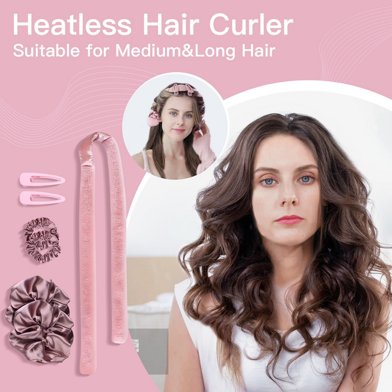 Šipka za uvijanje bez zagrijavanja Traka za glavu Uvijač za kosu Rezaljke Štipaljke za kosu Mekano zečje krzno i 100% svileni materijal Bez topline Spavanje preko noći