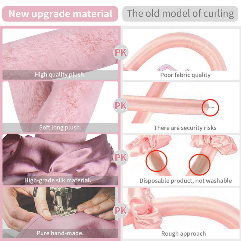 Šipka za uvijanje bez zagrijavanja Traka za glavu Uvijač za kosu Rezaljke Štipaljke za kosu Mekano zečje krzno i 100% svileni materijal Bez topline Spavanje preko noći