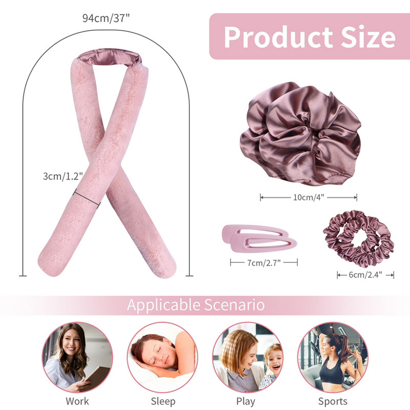 Šipka za uvijanje bez zagrijavanja Traka za glavu Uvijač za kosu Rezaljke Štipaljke za kosu Mekano zečje krzno i 100% svileni materijal Bez topline Spavanje preko noći