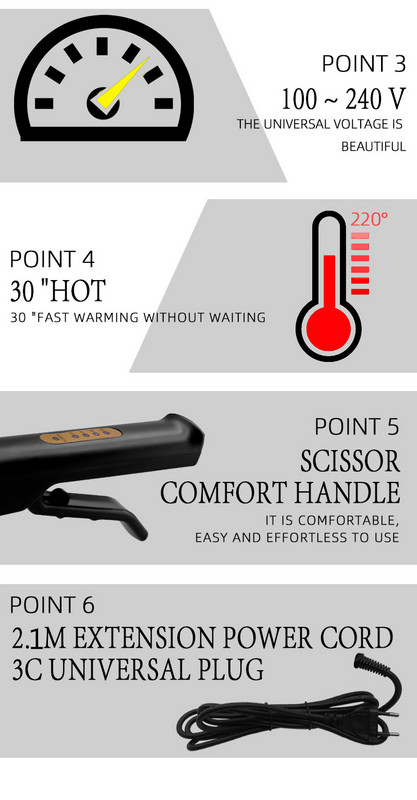 Matu taisnotājs Četru pārnesumu temperatūras regulēšana Keramikas turmalīna jonu plakans dzelzs matu taisnotājs sievietēm Plats panelis