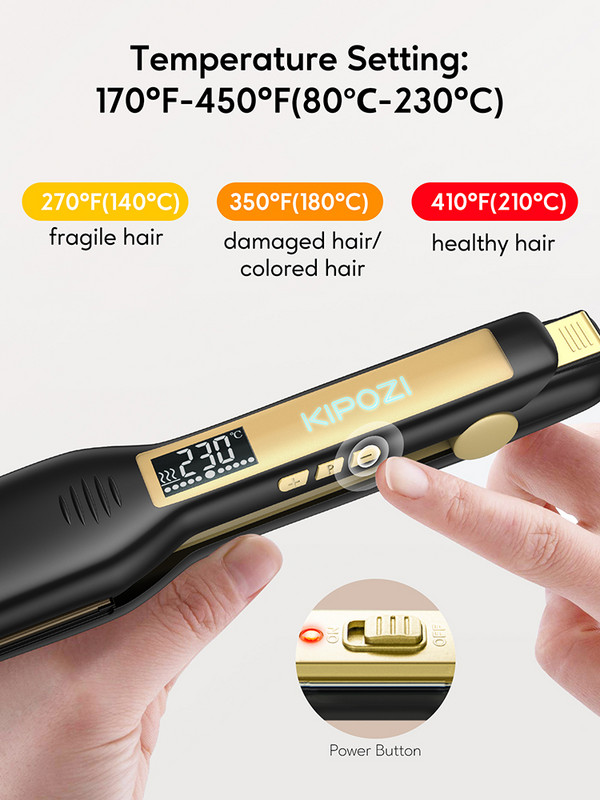 KIPOZI pegla za kosu 139 Titanium Flat Iron ploča široka 1,75 inča s LCD zaslonom, podesivom temperaturom i dvostrukim naponom